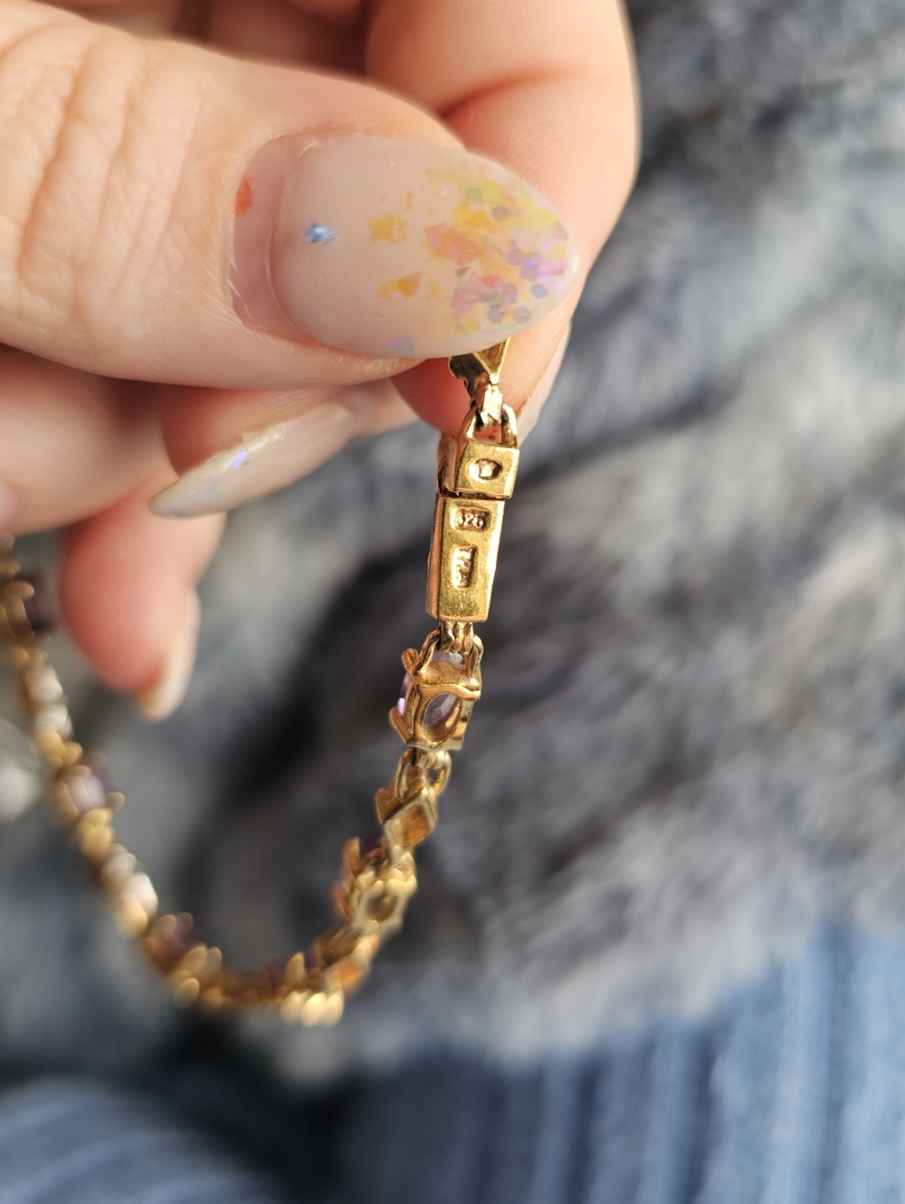 Sterling amethyst & diamond bracelet. Stamped 925 has a gold wash. Beautiful! - Picture 4 of 5